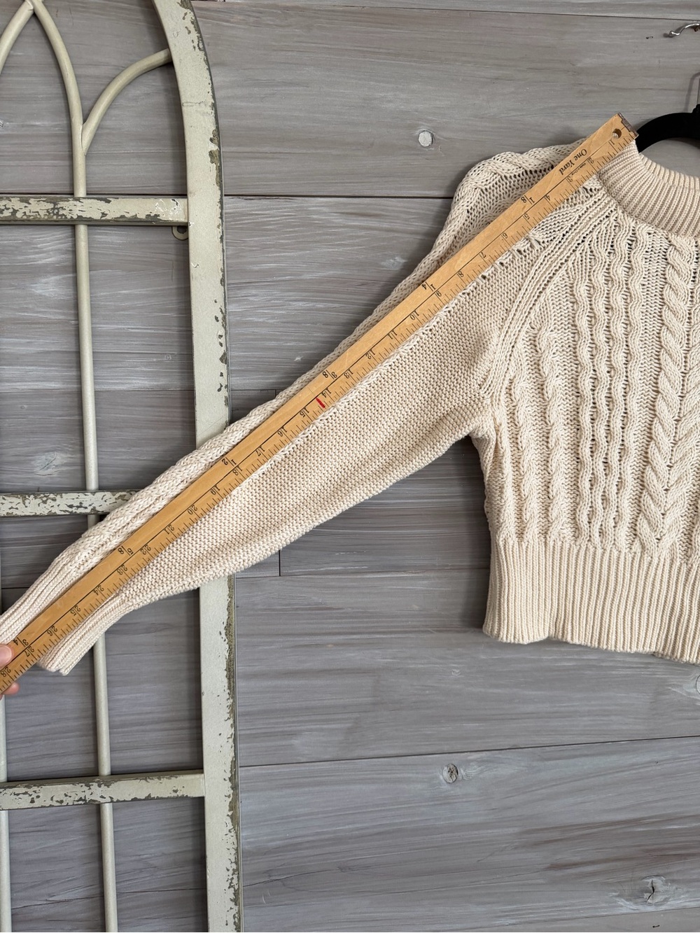 Anthropologie Cream Cable-Knit Crew neck cropped Sweater - Picture 7 of 7